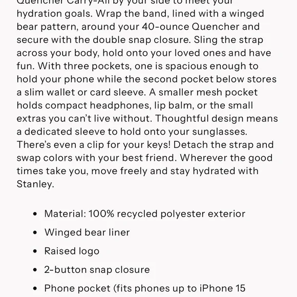 Stanley all day 40 oz quencher carry-all cross body cup holder - Picture 6 of 7